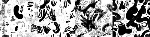 A vibrant illustration features hand-drawn shapes and doodles in various colors, including moons, stars, and raindrops, creating a modern and trendy abstract design