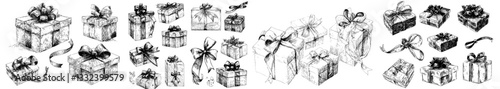 Photos A collection of diverse boxes and packages containing gifts, depicted in a moder