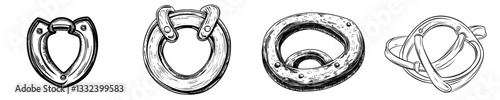 Hand drawn illustration of a horse shoe for a wild west icon, isolated on a white background