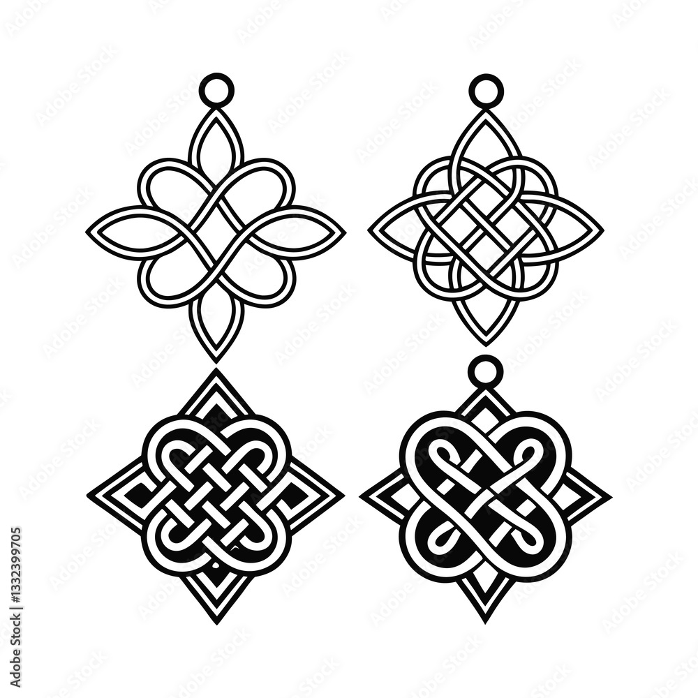 Intricate Celtic Knot Pendant Designs Vector Line Art Set Intricate Celtic Knot Pendant Designs Vector Line Art Set