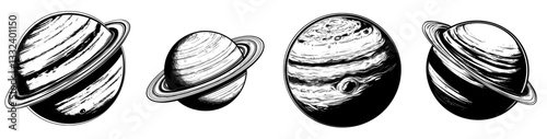 Monochrome illustration of a planet in our solar system drawn by hand