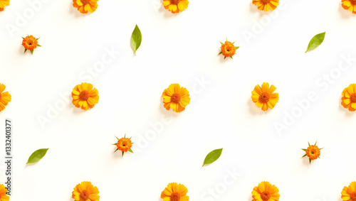 Wallpaper Mural Botanical Calendula & Leaves Seamless Pattern for Spring Textiles Torontodigital.ca