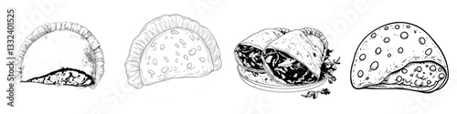 France is famous for its crepes which can be served as a dessert or snack and are often depicted in isolated doodles as hand drawn sketches with an outline style