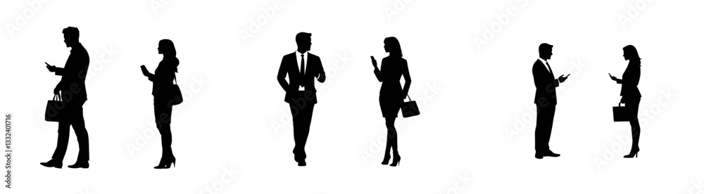 silhouettes of a group of standing business people in modern eps 10 silhouettes of a group of standing business people in modern eps 10