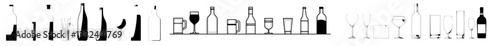 2. Contemporary line art featuring crystal alcohol glasses. Icon set