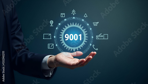 Engaging with Holographic ISO 9001 Certification: Quality Management Icons