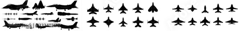 1. Outline silhouette of Passenger and Fighter Aircraft Airplanes - modern art design compendium, editable for logo/icon use in high definition