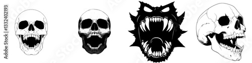 A modern artistic illustration of a skull, suitable for use in tattoos, designs, and logos