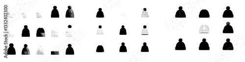 Winter Hats and Toques Outline, Silhouette & Color Clipart Set