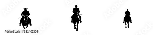 Cowboy riding a horse silhouette icon in black color. Modern template for laser cutting