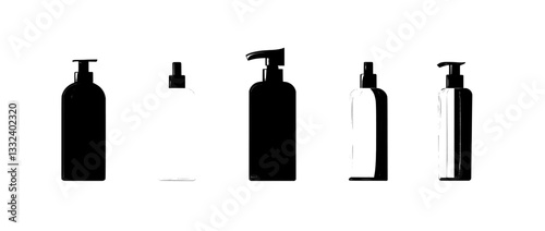 A modern pump bottle icon, prominently displayed on a transparent background, perfect for liquid soap bottles, antiseptics, antibacterial agents, hand sanitizers, shampoos, cosmetics, skincare goods