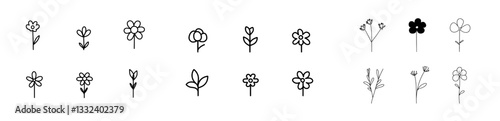 A flat-style hand-drawn floral silhouette, line art flower illustration on a white background