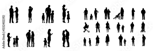 family silhouette isolated on a white background, modern illustration, stock image