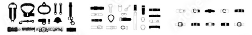 A collection of contemporary plastic buckles. Features various quick-release designs and straps. Ideal for straps, backpacks, and outdoor equipment