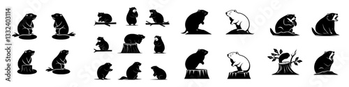 Modern artistic silhouette of a black beaver