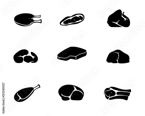 Vintage template for beef butchers, displaying a line icon of beef cuts. Suitable for groceries, butcher shops, meat packaging. A modern illustration