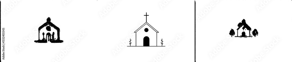 Church Single continuous line illustration Church Single continuous line illustration