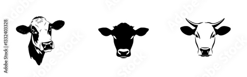 Modern black and white cow silhouettes on a white background