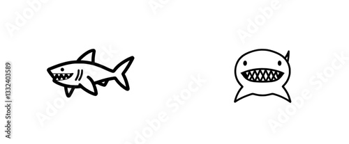Colorless, black and white contour line of a modern isolated single shark tooth shape template, easy to draw