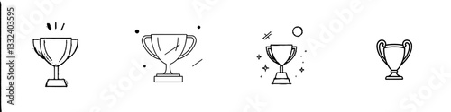 An illustration in black and white depicting a trophy cup with handles on either side