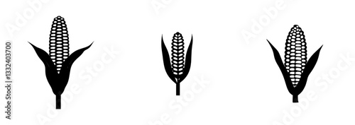 Vegetable illustration featuring a food silhouette, symbolizing agriculture with a logo and seed icon, corn outline, maize harvest, nature, sweetness, health, grain, natural freshness, and farm shape