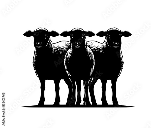1. Modern illustration of a black silhouette of a domestic sheep on a white background