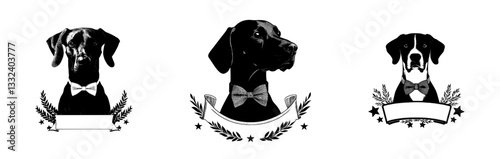 Depiction of a Black and White German Shorthaired Pointer Adorned with a Bow Tie