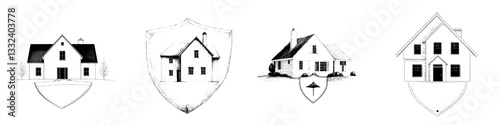 A classic hand-drawn illustration features a vintage house emblem on a shield in modern style