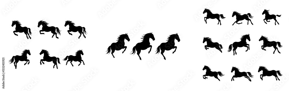 Silhouette of a running horse animal logo in a modern art style illustration Silhouette of a running horse animal logo in a modern art style illustration
