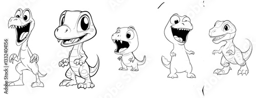 An isolated modern outline illustration of a dinosaur velociraptor