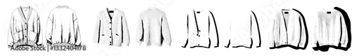 The cardigan in question is a men's v-neck knit style, also referred to as a button placket jumper, presented through a modern technical sketch and mockup template