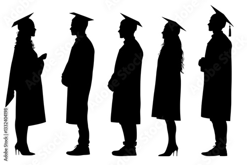A compilation of silhouettes depicting students in caps and gowns at graduation, signifying the realization of educational goals and achievement