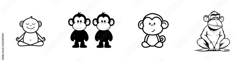 1. A simple and contemporary line art design of a monkey silhouette on a white background 1. A simple and contemporary line art design of a monkey silhouette on a white background