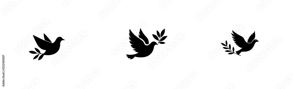 Obraz premium A modern design featuring a black dove with an olive branch against a white backdrop