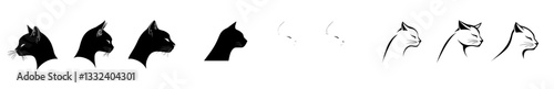 Photography A black-colored side view cat head silhouette for modern art and illustration de
