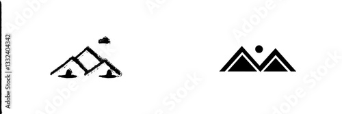 An illustration featuring a continuous line of a modern mountain
