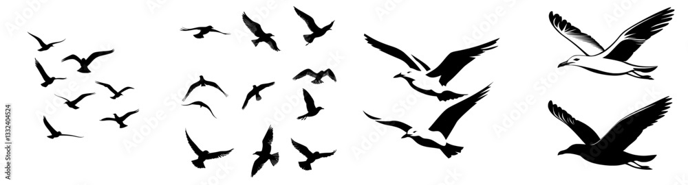 Fototapeta premium Flying birds silhouette. Modern illustration of birds in flight