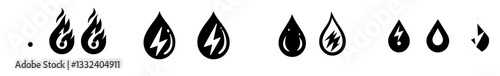The icon representing water energy is an electrolyte that can be charged with water drops