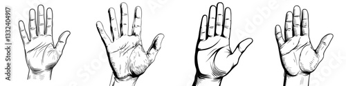 Modern illustration of a raised hand emoji, depicting a hand with fingers splayed in a gesture emoticon, indicating denial or refusal