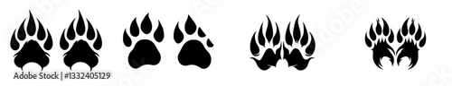 modern art illustration of a lion footprint in black silhouette clip art design