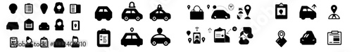 A contemporary collection of linear icons pertaining to city transportation for intelligent urban development, modern metropolitan mobility, car sharing, and eco-friendly transport, comprising