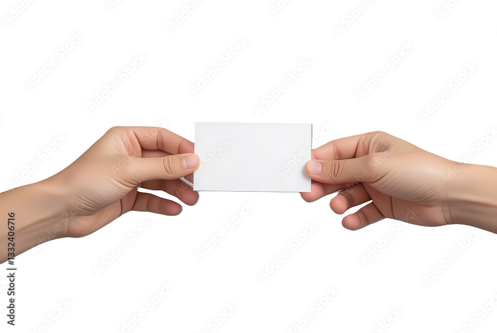 Fototapeta premium Hands Exchanging Blank Business Card for Networking and Connection