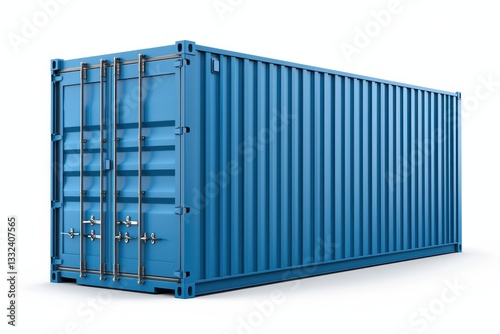 Large blue metal shipping container with a closed secure door, designed for safe and efficient storage and transport. photo