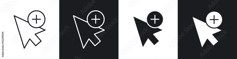 Fototapeta premium Cursor plus icon symbol collection on white background.