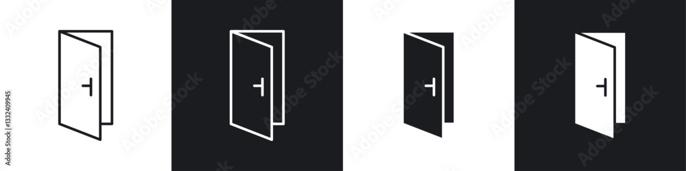 Door open icon symbol collection on white background. Door open icon symbol collection on white background.