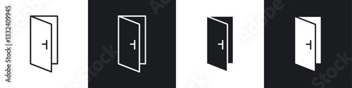 Door open icon symbol collection on white background.