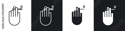 Hand holding cigarette icon symbol collection on white background.