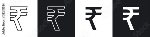 Indian rupee icon symbol collection on white background.
