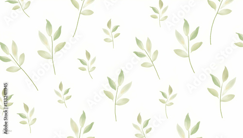 Flat Watercolor sage leaves seamless pattern with soft brush strokes and white background concept as Soft watercolor sage leaves with gentle brush strokes creating a delicate seamless pattern ideal fo