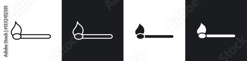 Match fire icon symbol collection on white background.